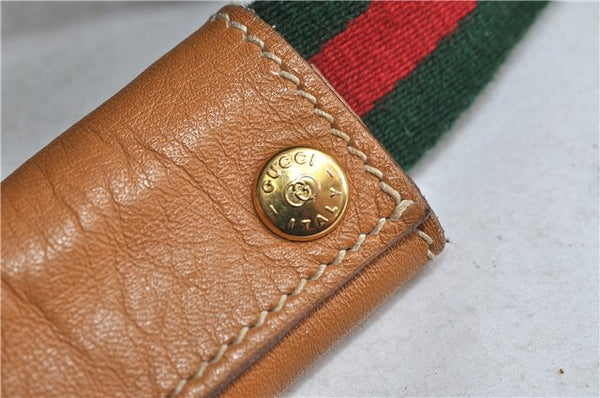 Authentic GUCCI Web Sherry Line Micro GG Travel Bag PVC Leather Brown 9844C