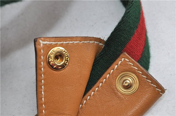 Authentic GUCCI Web Sherry Line Micro GG Travel Bag PVC Leather Brown 9844C