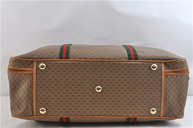Authentic GUCCI Web Sherry Line Micro GG Travel Bag PVC Leather Brown 9844C