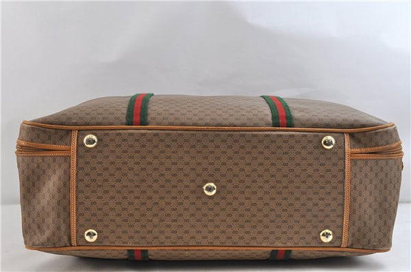 Authentic GUCCI Web Sherry Line Micro GG Travel Bag PVC Leather Brown 9844C