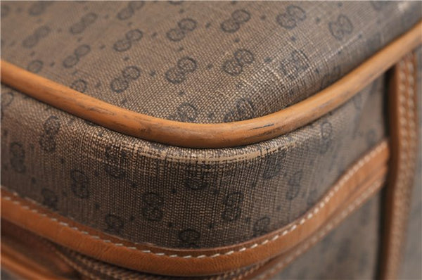 Authentic GUCCI Web Sherry Line Micro GG Travel Bag PVC Leather Brown 9844C