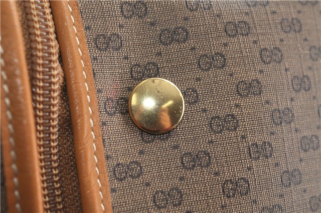 Authentic GUCCI Web Sherry Line Micro GG Travel Bag PVC Leather Brown 9844C