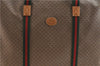 Authentic GUCCI Web Sherry Line Micro GG Travel Bag PVC Leather Brown 9844C