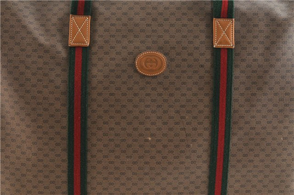 Authentic GUCCI Web Sherry Line Micro GG Travel Bag PVC Leather Brown 9844C