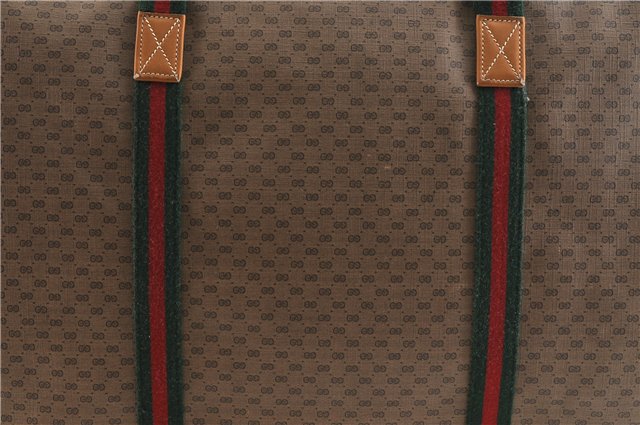 Authentic GUCCI Web Sherry Line Micro GG Travel Bag PVC Leather Brown 9844C