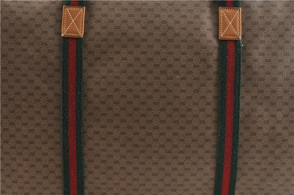 Authentic GUCCI Web Sherry Line Micro GG Travel Bag PVC Leather Brown 9844C