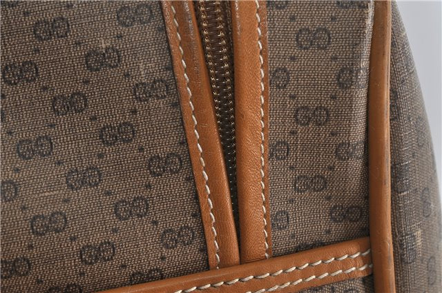 Authentic GUCCI Web Sherry Line Micro GG Travel Bag PVC Leather Brown 9844C