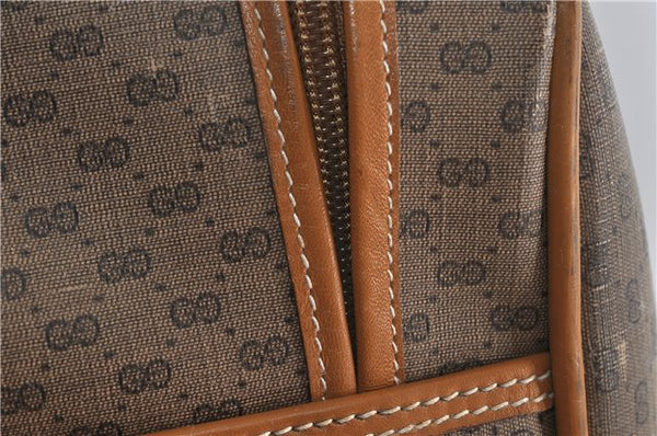 Authentic GUCCI Web Sherry Line Micro GG Travel Bag PVC Leather Brown 9844C