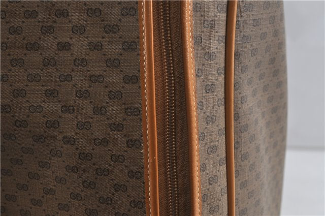 Authentic GUCCI Web Sherry Line Micro GG Travel Bag PVC Leather Brown 9844C