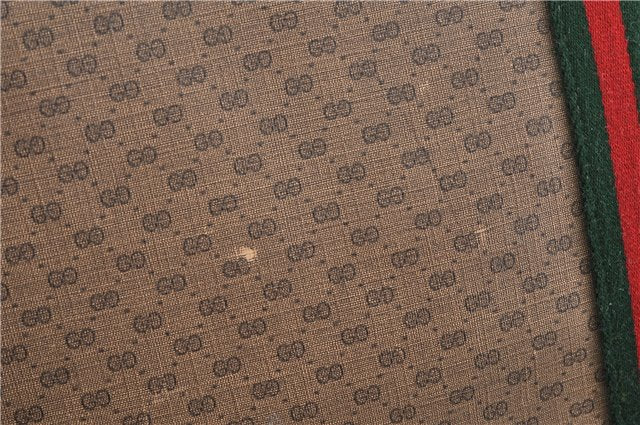 Authentic GUCCI Web Sherry Line Micro GG Travel Bag PVC Leather Brown 9844C
