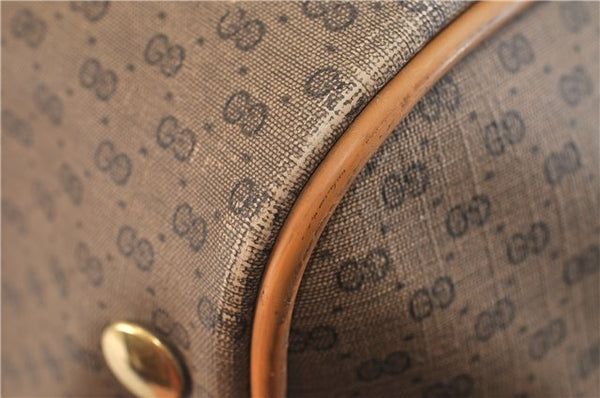 Authentic GUCCI Web Sherry Line Micro GG Travel Bag PVC Leather Brown 9844C