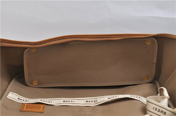 Authentic GUCCI Web Sherry Line Micro GG Travel Bag PVC Leather Brown 9844C