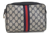 Authentic GUCCI Sherry Line Clutch Bag Purse GG PVC Leather Navy Blue 9845C