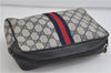 Authentic GUCCI Sherry Line Clutch Bag Purse GG PVC Leather Navy Blue 9845C