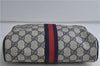 Authentic GUCCI Sherry Line Clutch Bag Purse GG PVC Leather Navy Blue 9845C