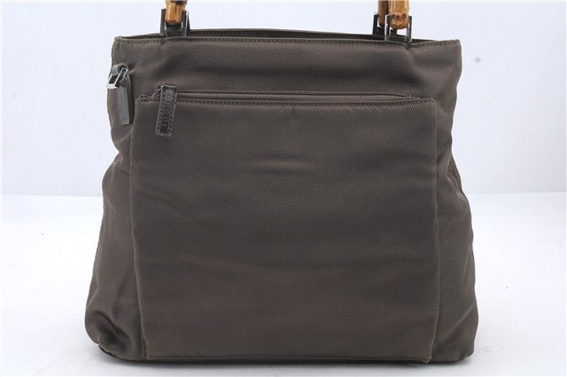 Authentic GUCCI Bamboo 2way Hand Shoulder Bag Purse Nylon Leather Khaki 9850C