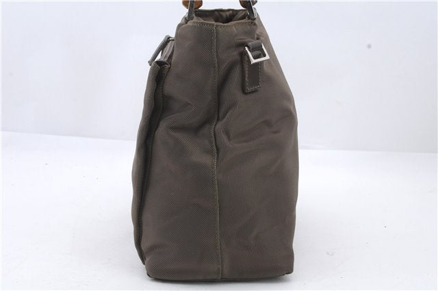 Authentic GUCCI Bamboo 2way Hand Shoulder Bag Purse Nylon Leather Khaki 9850C