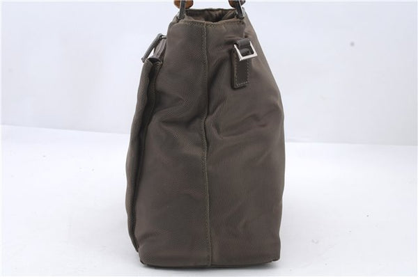 Authentic GUCCI Bamboo 2way Hand Shoulder Bag Purse Nylon Leather Khaki 9850C