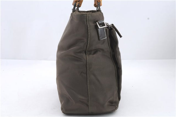 Authentic GUCCI Bamboo 2way Hand Shoulder Bag Purse Nylon Leather Khaki 9850C
