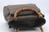 Authentic GUCCI Bamboo 2way Hand Shoulder Bag Purse Nylon Leather Khaki 9850C