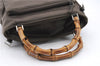Authentic GUCCI Bamboo 2way Hand Shoulder Bag Purse Nylon Leather Khaki 9850C
