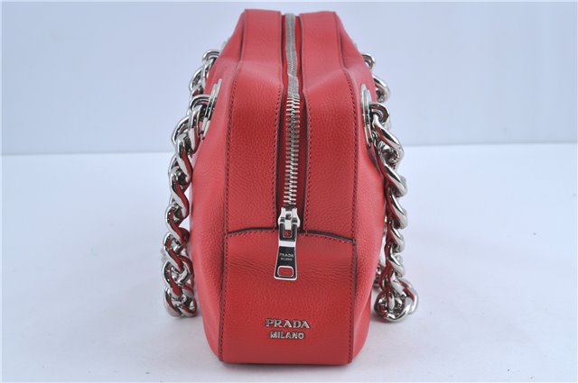 Authentic PRADA Leather Nappa Chain Shoulder Hand Bag Purse Red 9852B