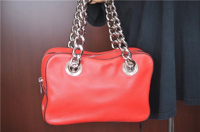 Authentic PRADA Leather Nappa Chain Shoulder Hand Bag Purse Red 9852B