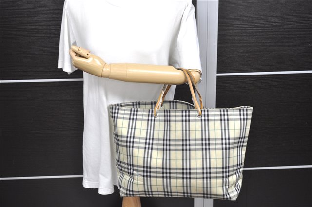 Authentic BURBERRY Vintage Check Nylon Tote Hand Bag Ivory 9855C