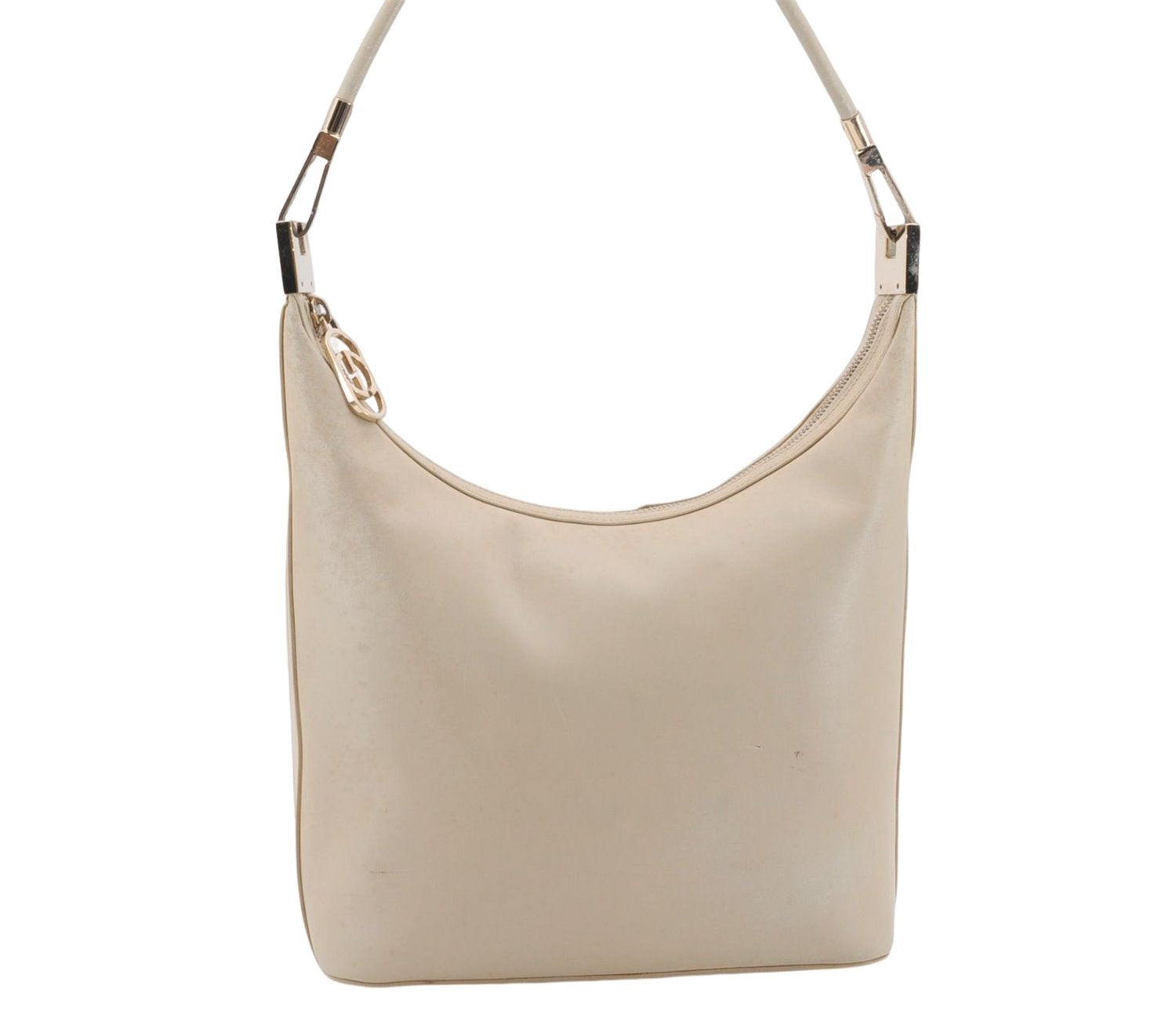 Authentic GUCCI Vintage Shoulder Bag Purse Leather 0013814 Ivory 9875D