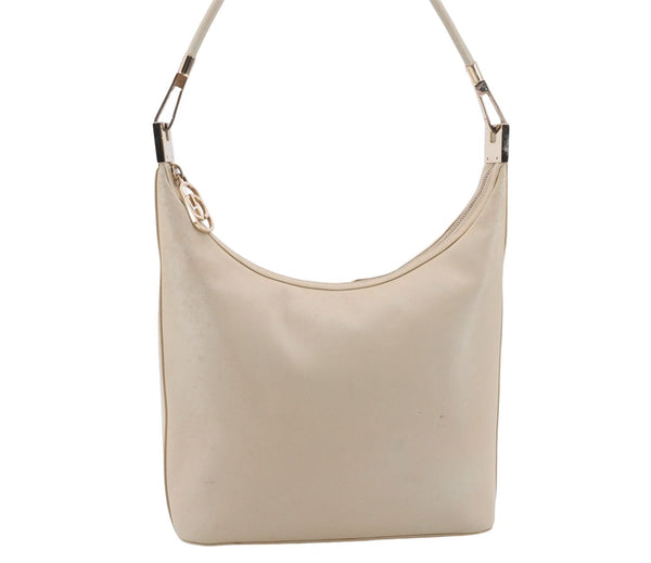 Authentic GUCCI Vintage Shoulder Bag Purse Leather 0013814 Ivory 9875D