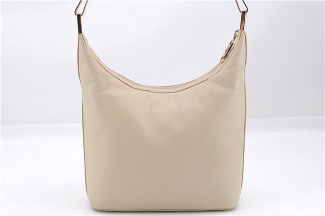 Authentic GUCCI Vintage Shoulder Bag Purse Leather 0013814 Ivory 9875D