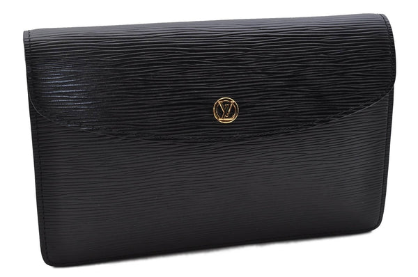 Authentic Louis Vuitton Epi Montaigne 23 Clutch Bag Purse Black M52662 LV 9876C