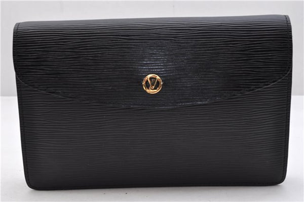 Authentic Louis Vuitton Epi Montaigne 23 Clutch Bag Purse Black M52662 LV 9876C