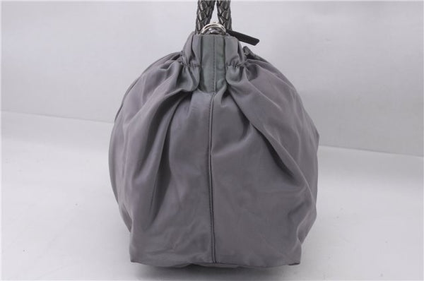 Authentic PRADA Nylon Tessuto Bow Leather 2Way Hand Bag Purse BN1778 Gray 9877E