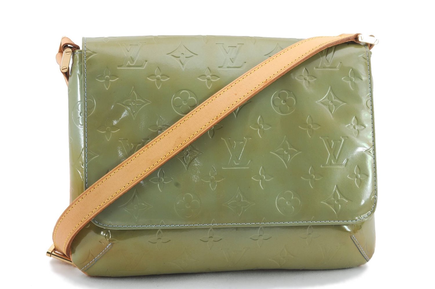 Auth Louis Vuitton Vernis Thompson Street Shoulder Bag Green M91009 LV 9880C