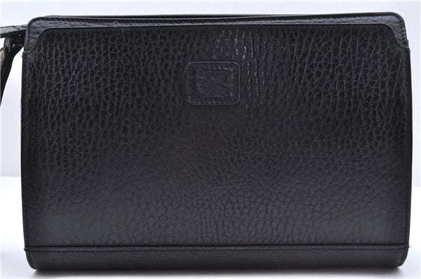 Authentic Burberrys Vintage Leather Clutch Hand Bag Purse Black 9881D