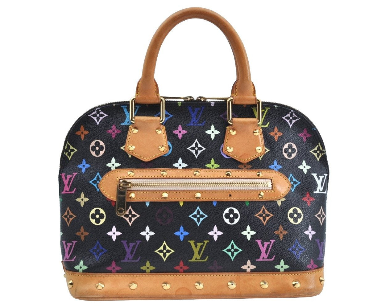 Auth Louis Vuitton Monogram Multicolor Alma PM Black Hand Bag M92646 LV 9881F