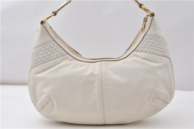 Authentic YVES SAINT LAURENT Rive Gauche Shoulder Bag Leather 153939 White 9882F