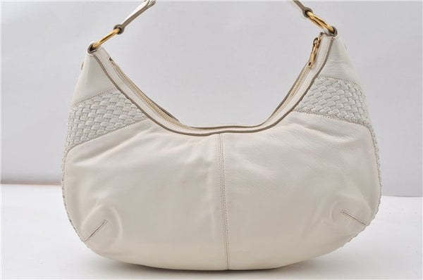 Authentic YVES SAINT LAURENT Rive Gauche Shoulder Bag Leather 153939 White 9882F