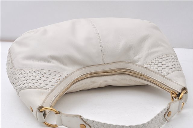 Authentic YVES SAINT LAURENT Rive Gauche Shoulder Bag Leather 153939 White 9882F