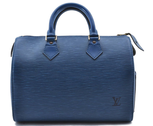 Authentic Louis Vuitton Epi Speedy 25 Hand Bag Blue M43015 LV 9883C