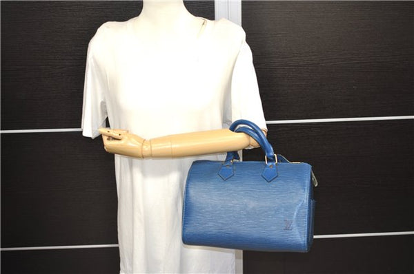 Authentic Louis Vuitton Epi Speedy 25 Hand Bag Blue M43015 LV 9883C