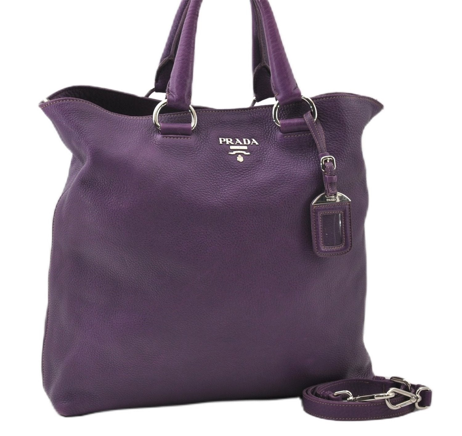 Authentic PRADA Vintage Leather Nappa 2Way Shoulder Hand Tote Bag Purple 9892F