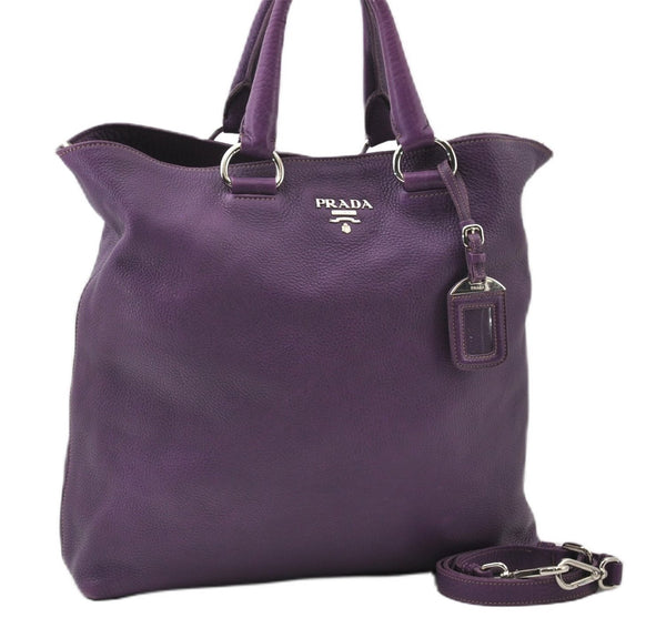 Authentic PRADA Vintage Leather Nappa 2Way Shoulder Hand Tote Bag Purple 9892F