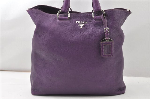 Authentic PRADA Vintage Leather Nappa 2Way Shoulder Hand Tote Bag Purple 9892F