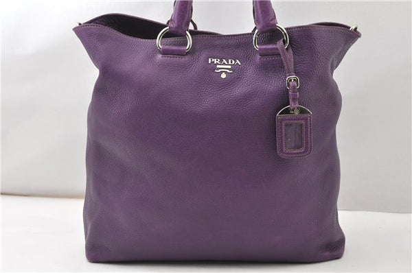 Authentic PRADA Vintage Leather Nappa 2Way Shoulder Hand Tote Bag Purple 9892F