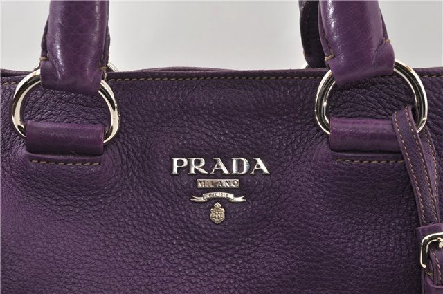 Authentic PRADA Vintage Leather Nappa 2Way Shoulder Hand Tote Bag Purple 9892F