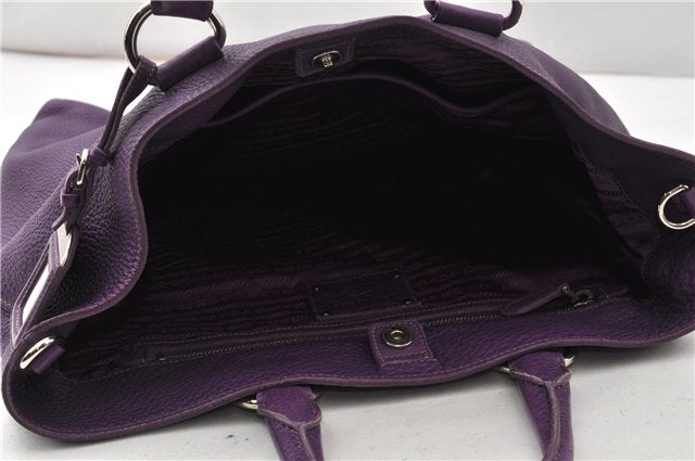 Authentic PRADA Vintage Leather Nappa 2Way Shoulder Hand Tote Bag Purple 9892F