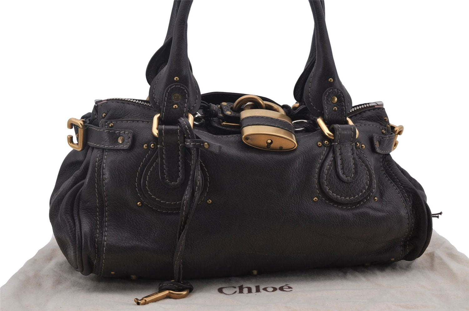 Authentic Chloe Paddington Leather Shoulder Hand Bag Purse Brown 9895D