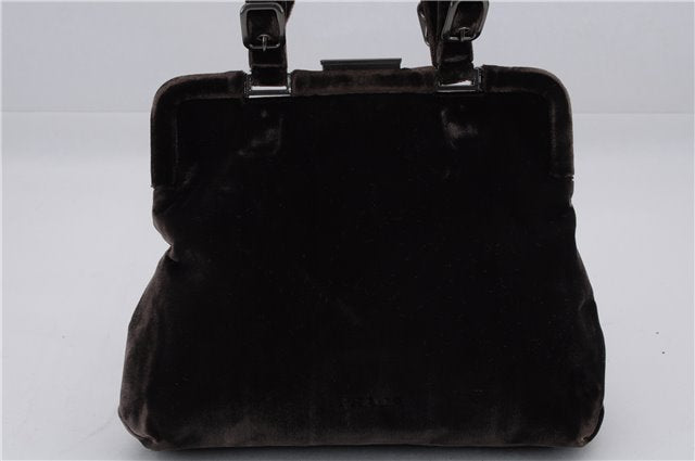 Authentic PRADA Velluto Fibbie Shoulder Hand Bag Purse Velvet B7645 Brown 9898D